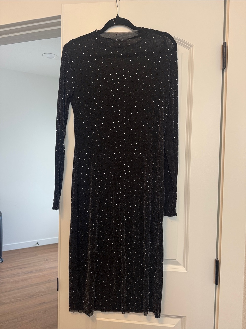 Trixxi Black Long-Sleeve Rhinestone Midi Dress